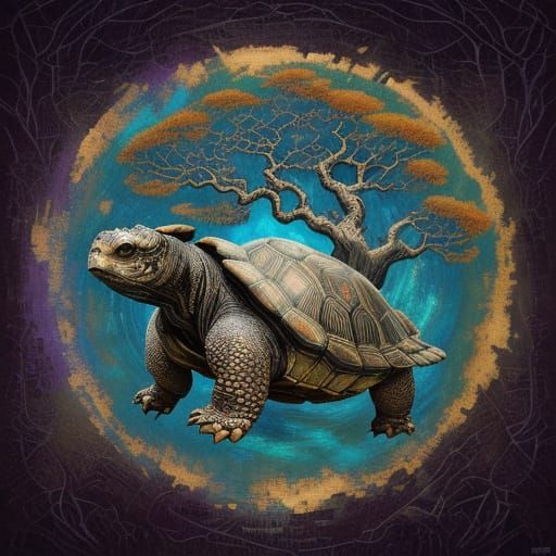 Tortoise Carries the World: Mosaic Painting in Van Gogh Styl...