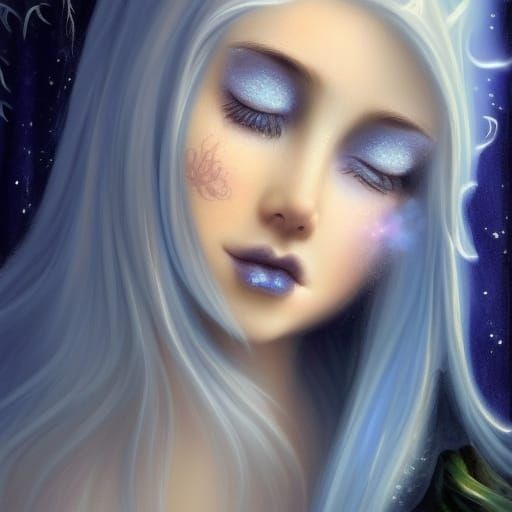 Innocent youthful gothic good witch with very innocent looking face& Beautiful blonde hair& Blue eyes& smoky black eyesh...