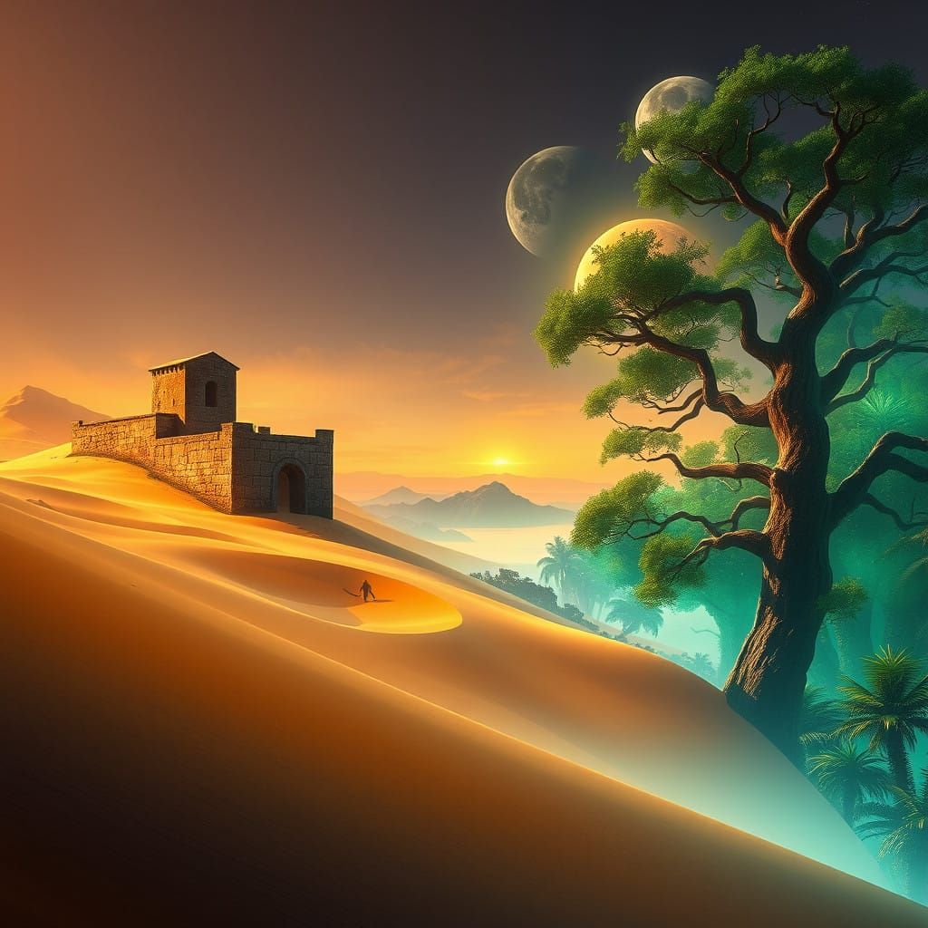 Contrasting Worlds in a Majestic, High-Fantasy Landscape
