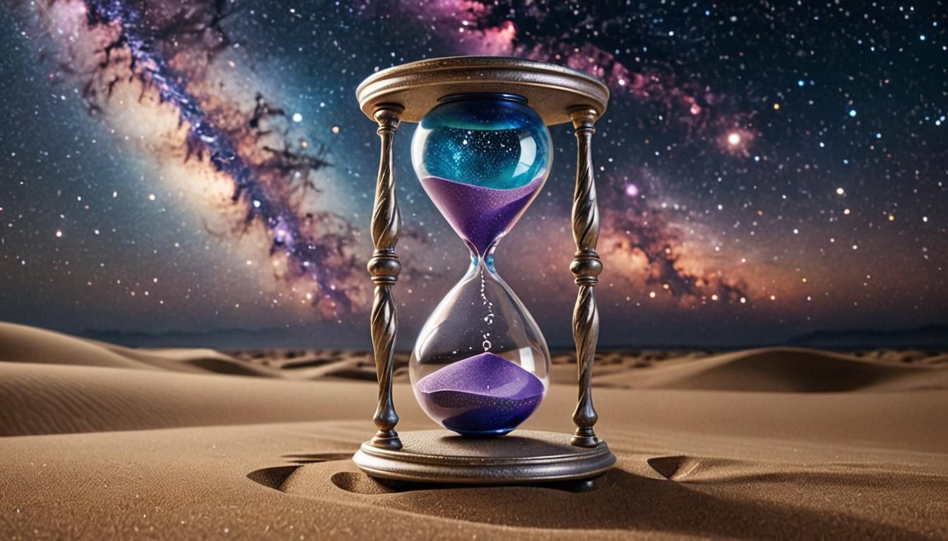 Surreal Hourglass with Iridescent Sand