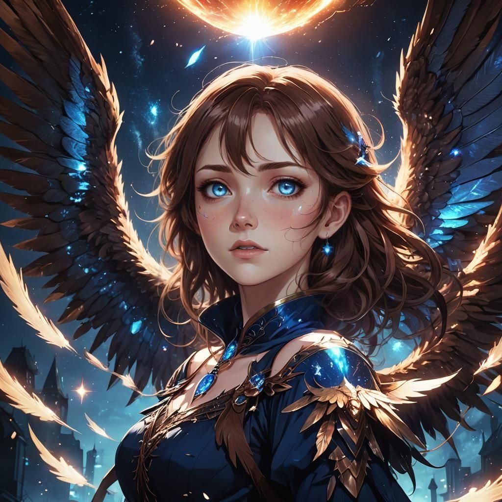 Anime Woman with Wings and Vampire Fangs