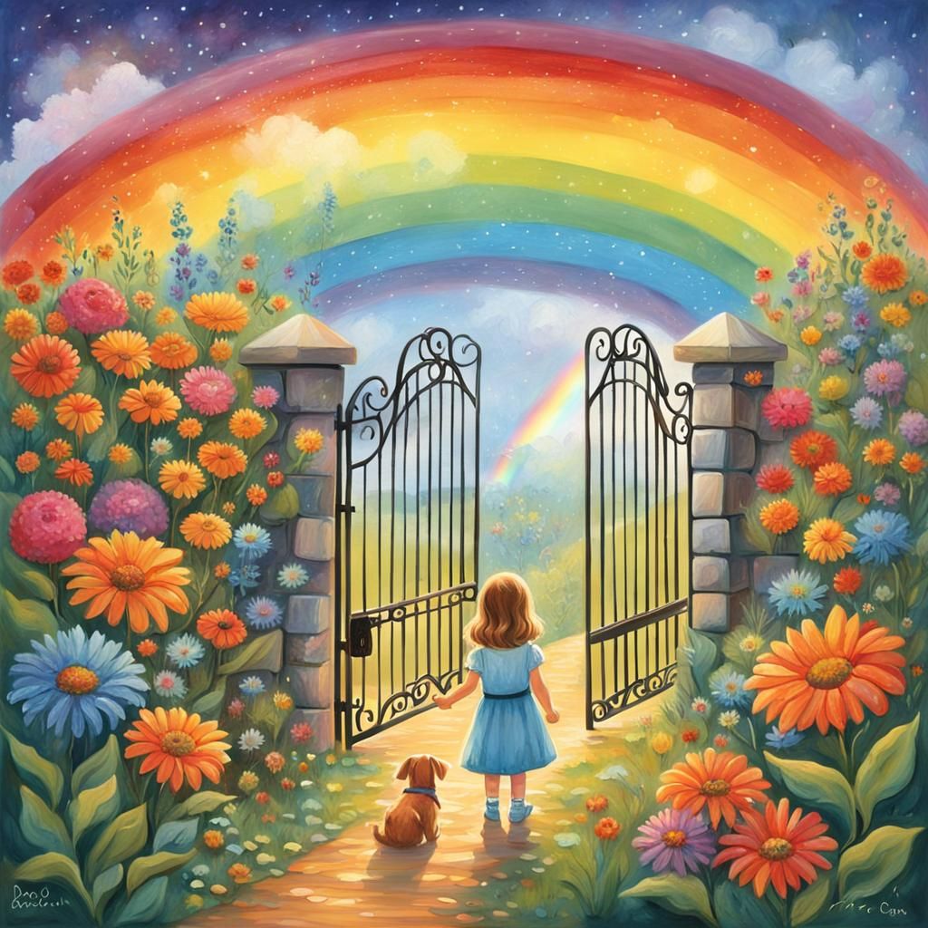 Magical Rainbow Path with Girl and Dog