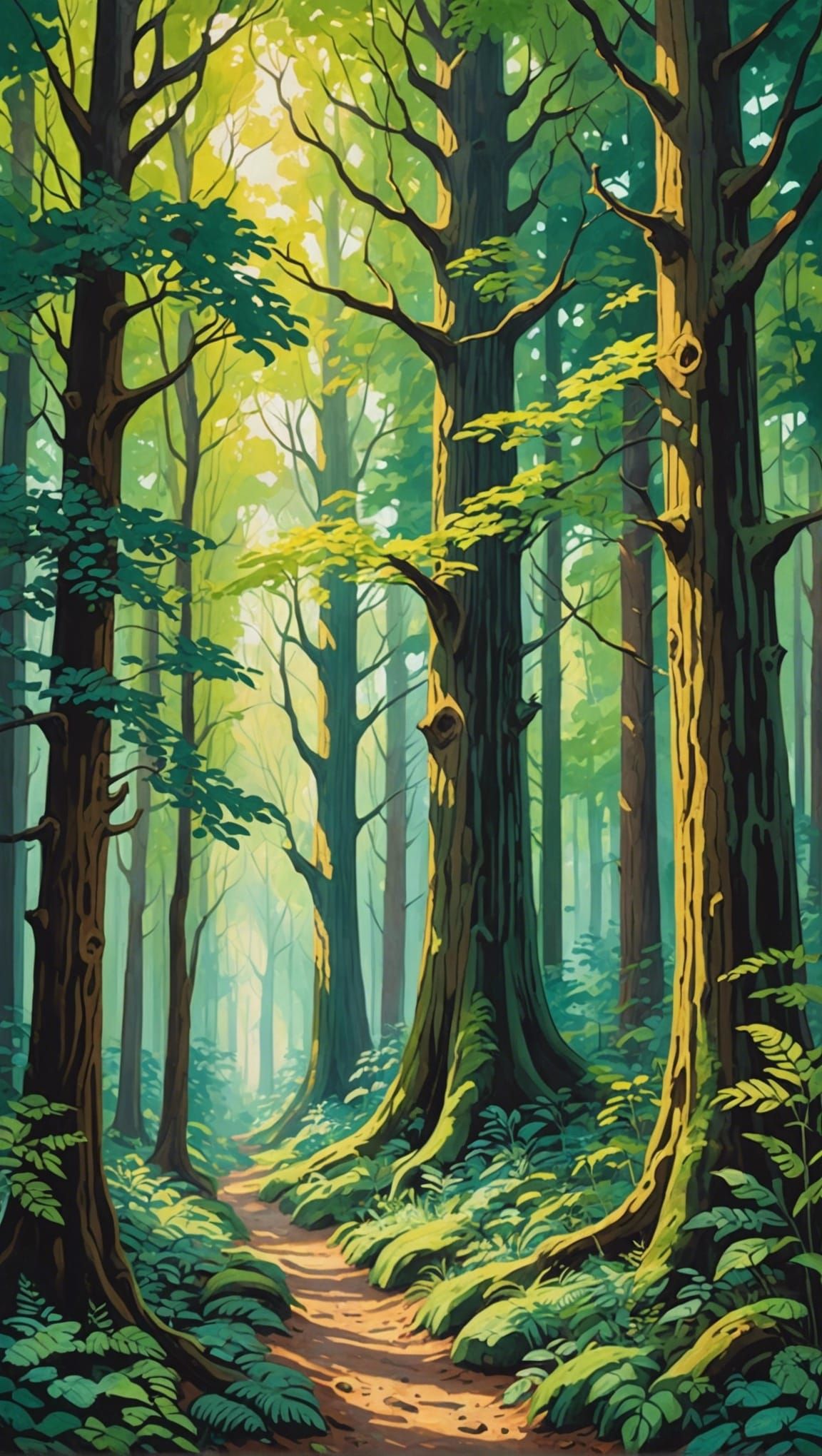 Enchanted Forest Scene in Gouache Impressionist Style