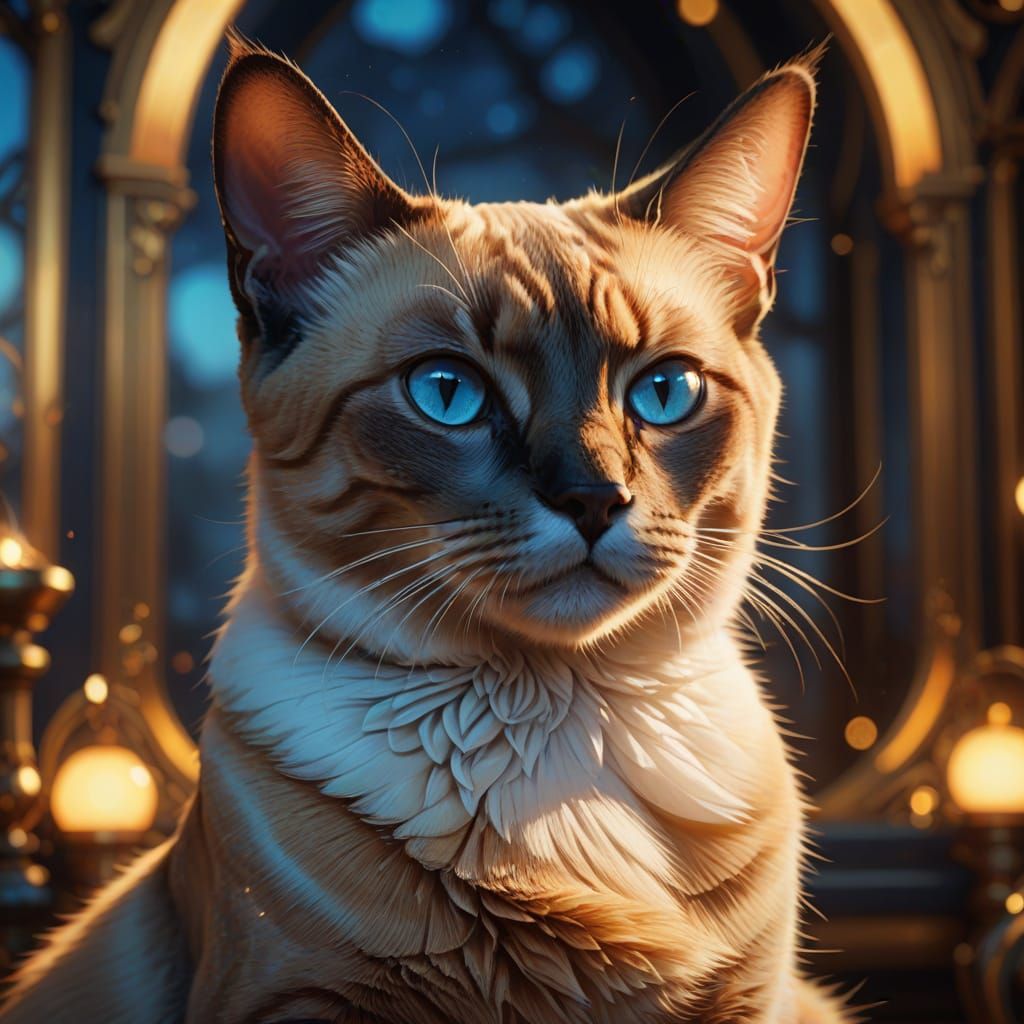 Regal Siamese Cat Portrait in Digital Art