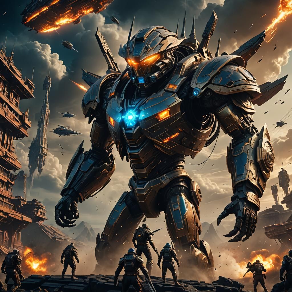 Titan TV Man Battles Mothership: Detailed Matte Painting