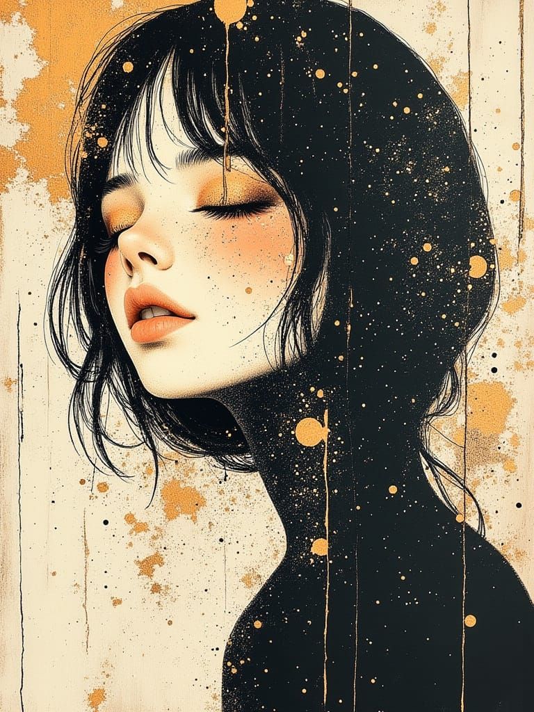 Face Adorned with Calligraphy in Oil Painting Style