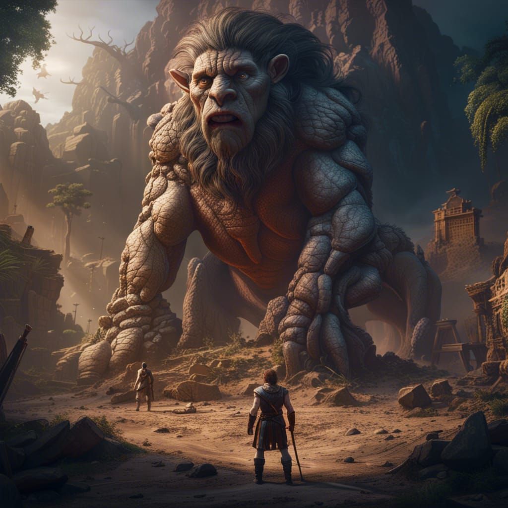 David and Goliath: Detailed Fantasy Concept Art