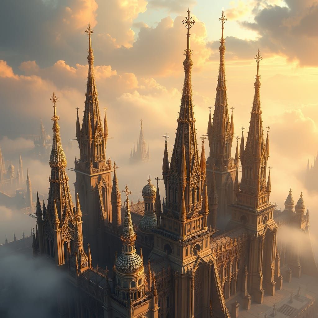 Golden Fantasy City with Singing Towers