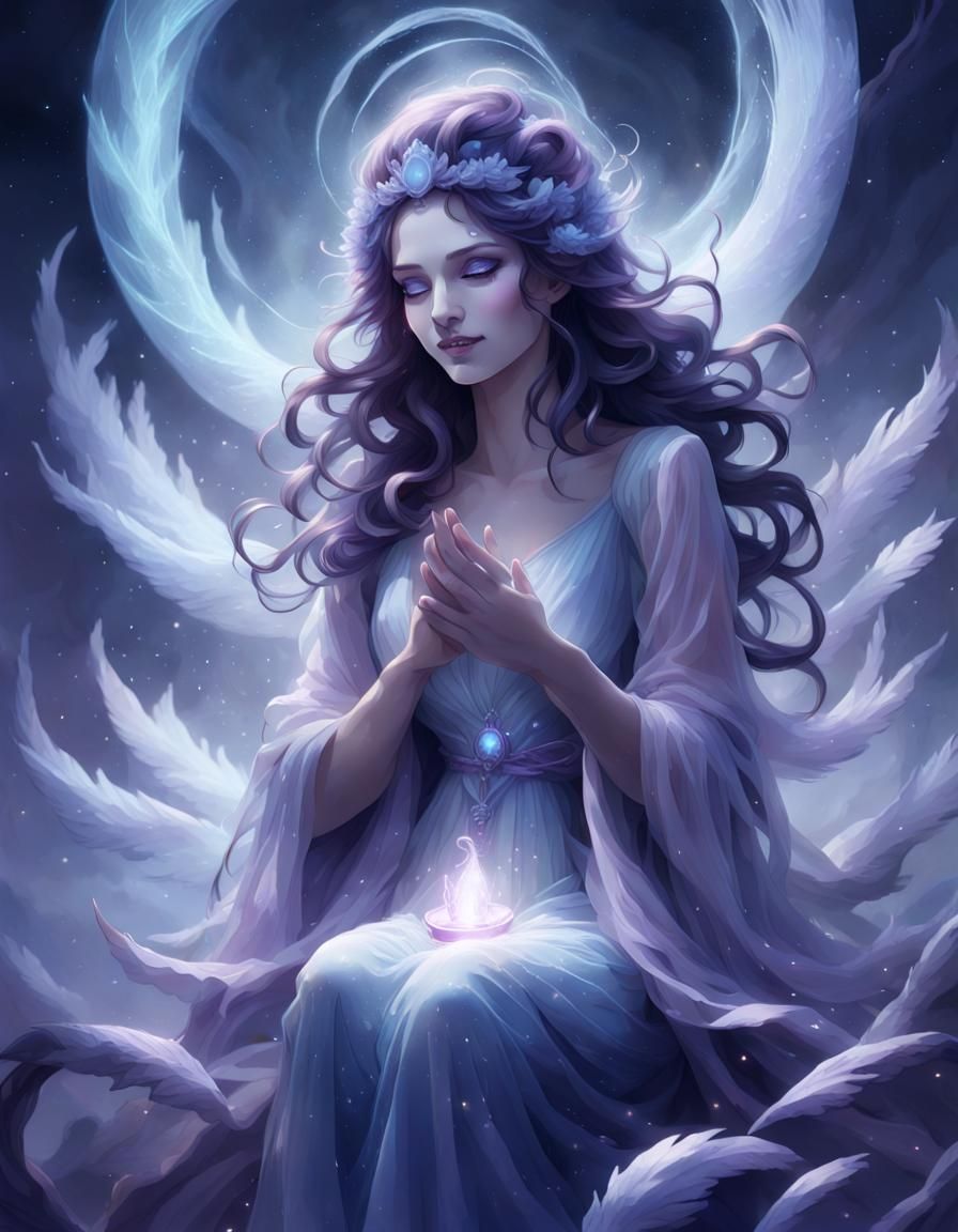 Goddess of Whispers in a Misty Realm