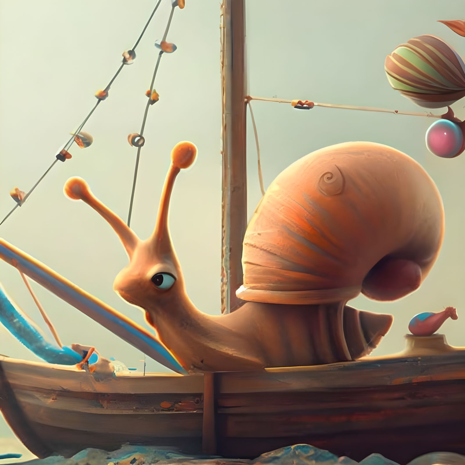 Snail on Sailboat: Digital Art Concept Rendering