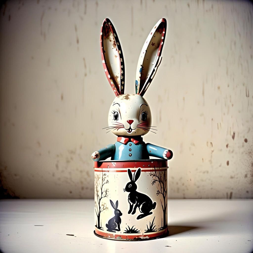 Retro Tin Bunny Toy in Motion
