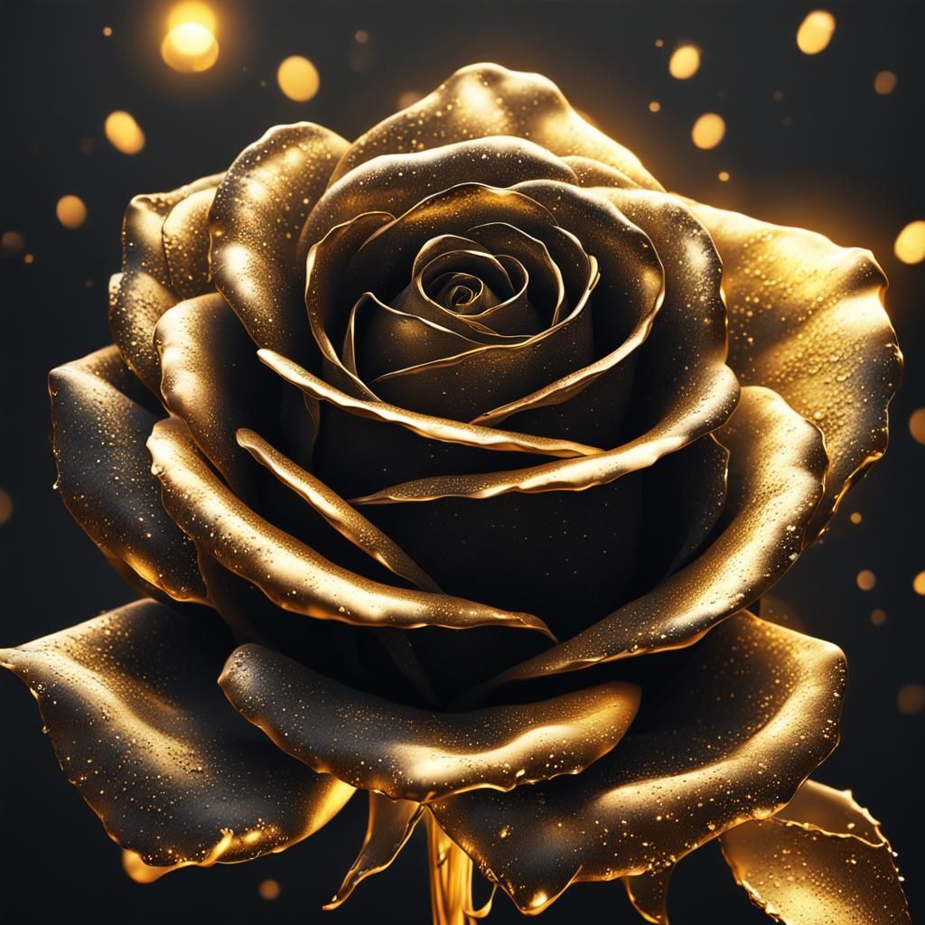 Hyperrealistic Gold and Black Rose with Lights