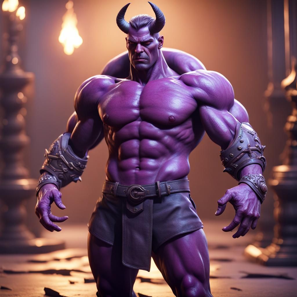 Handsome Purple Devil Man with Dad Bod in 3D