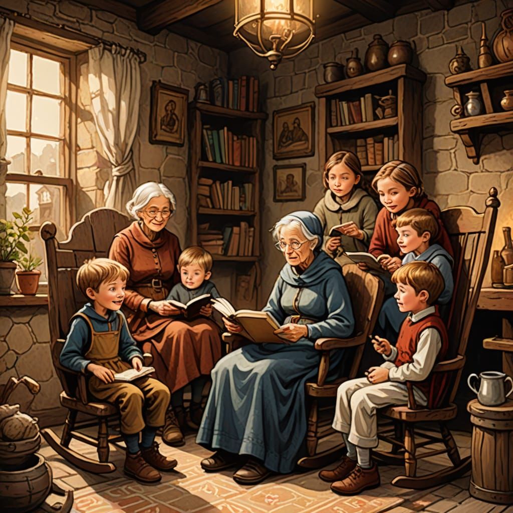 Whimsical Grandmother Shares Wisdom with Mischief-Making Gra...