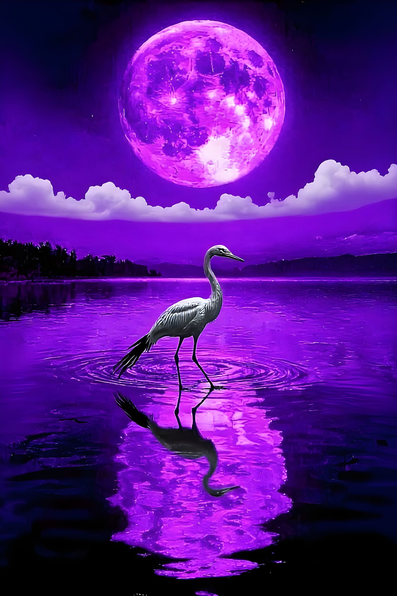 Crane in Purple Moonlight