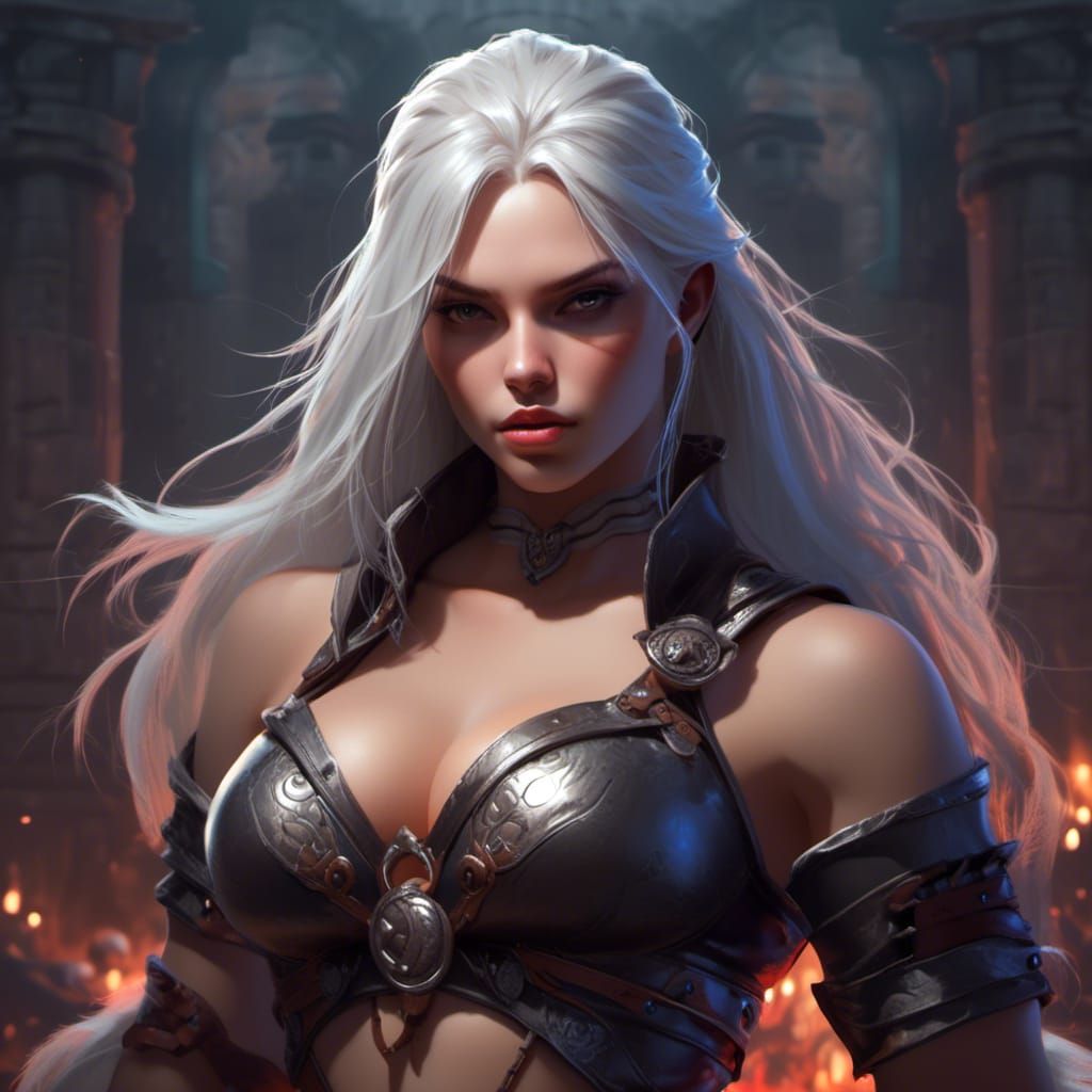 Vampire Barbarian Girl in Dark Fantasy Style