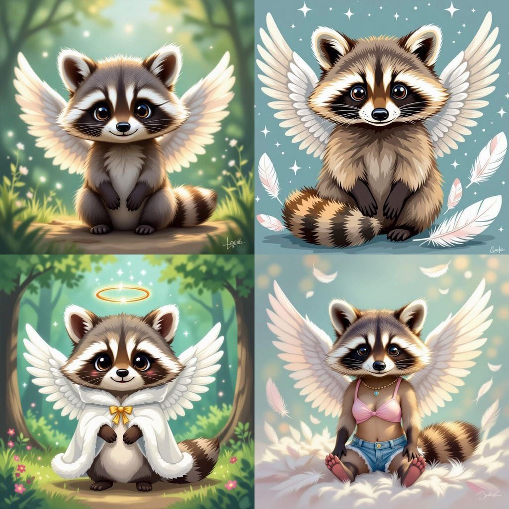 Cute Angel Raccoon Digital Art