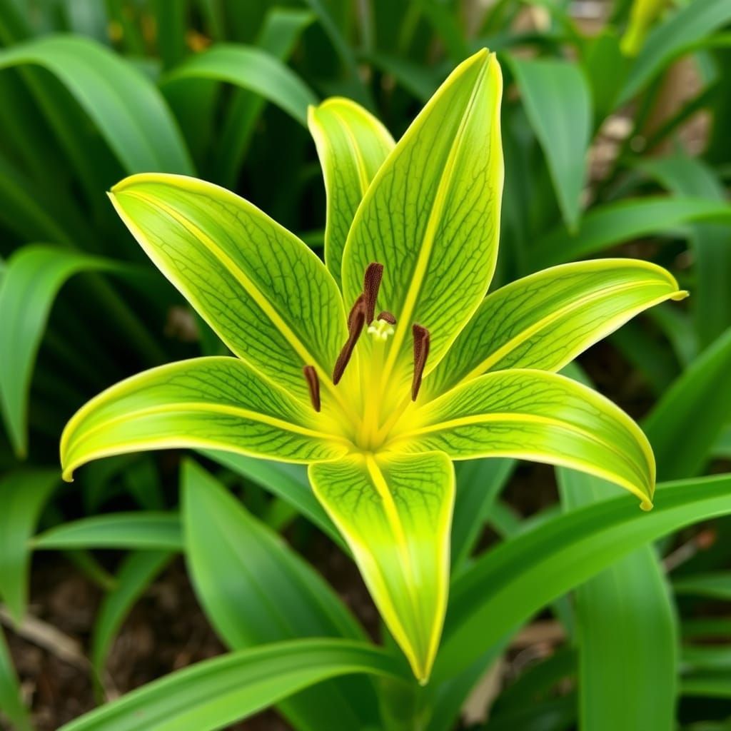 Surreal Green and Yellow Lily Flower