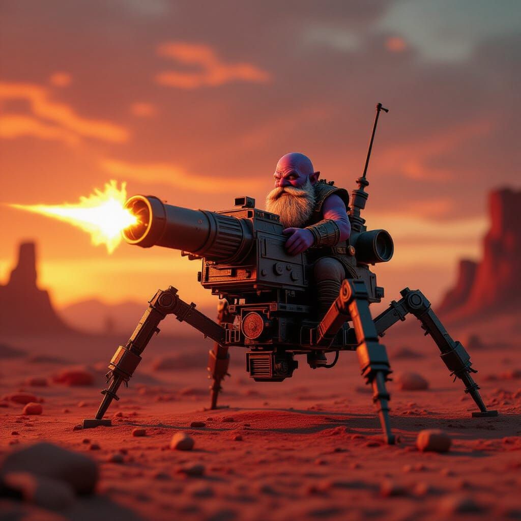 Fantasy Doomsday Machine on Spider Legs in Hell