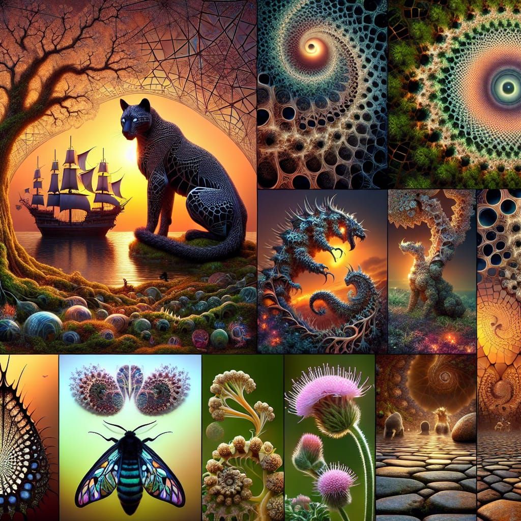 Ethereal Panther-Dragon with Nymph in Fantasy Landscape