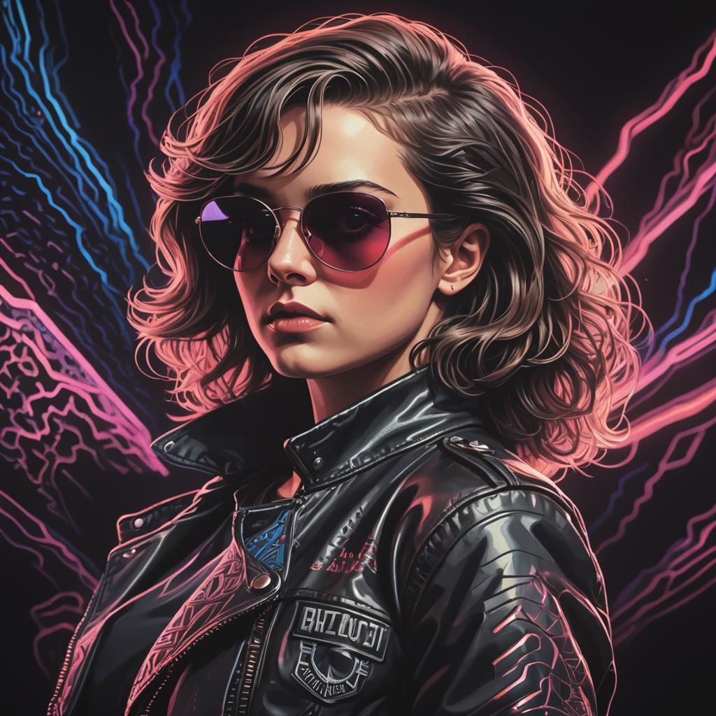 Woman in Sunglasses: 80s Retrowave Aesthetic