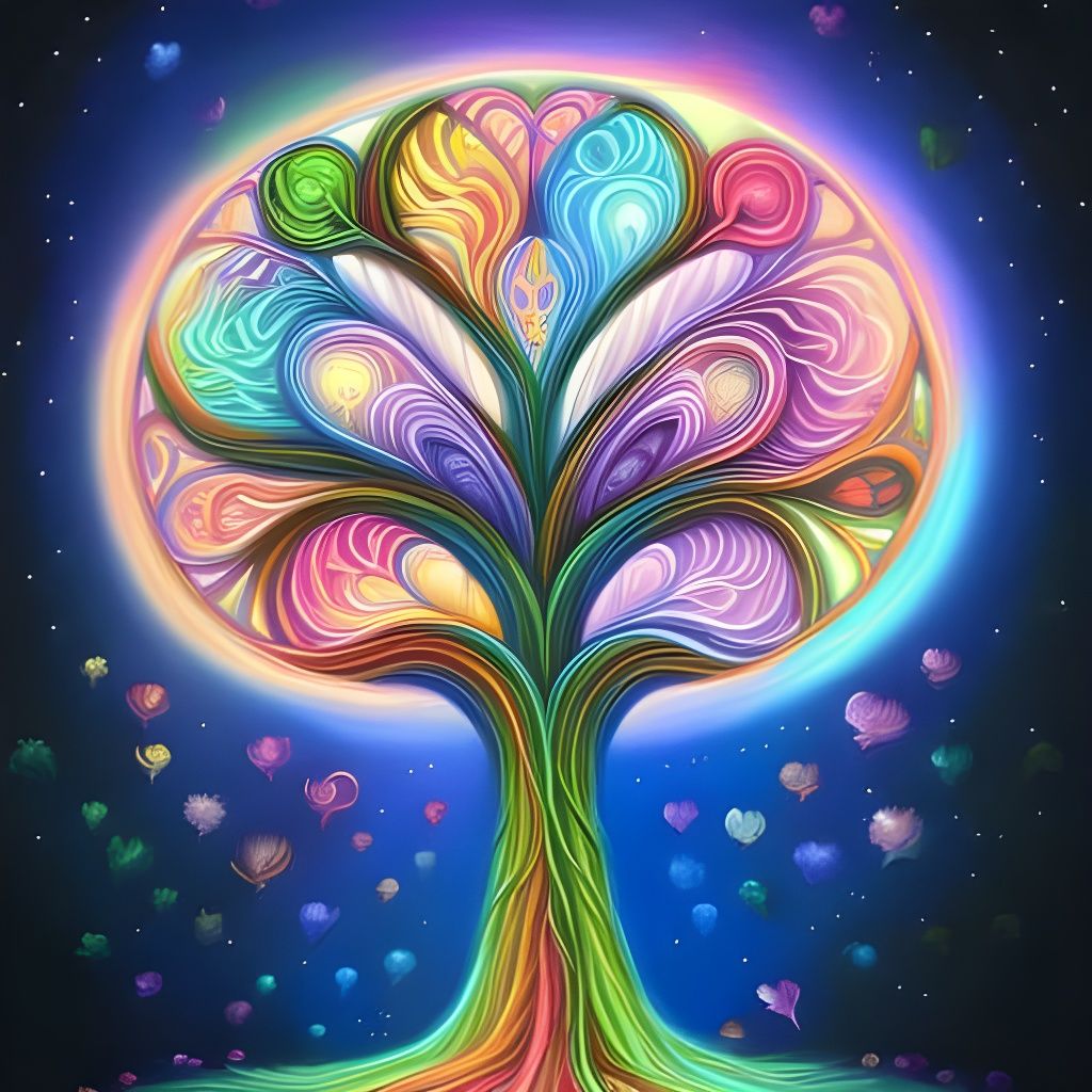 Rainbow Heart Tree of Life Digital Painting