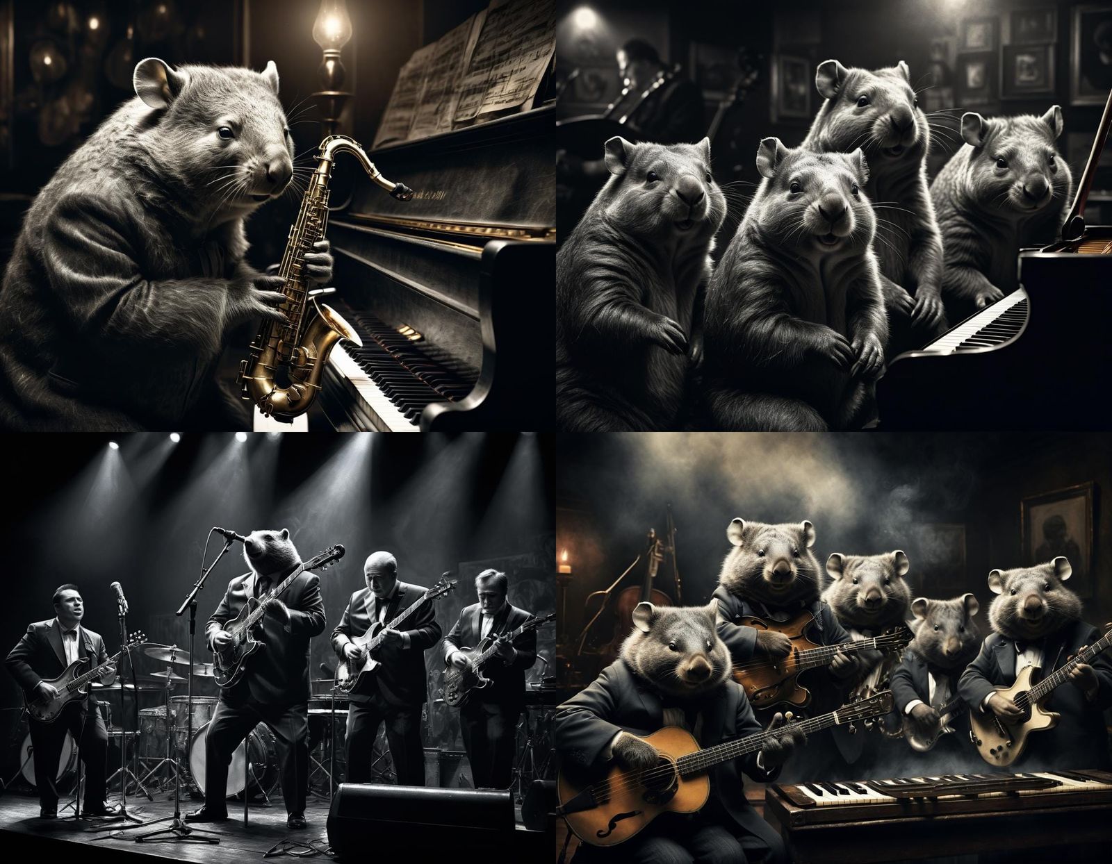 Wombat Jazz Band Charcoal Drawing