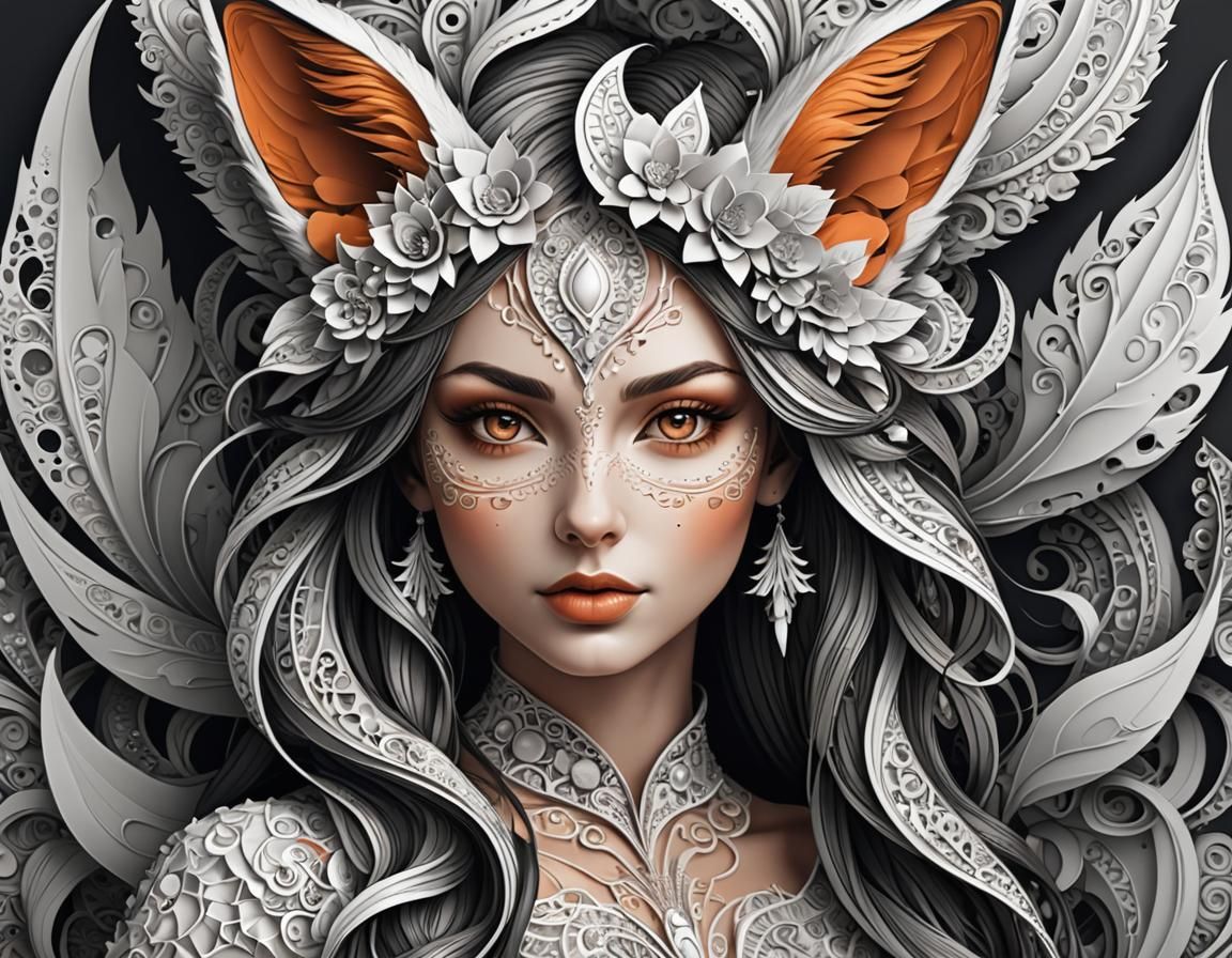 Fox-Woman: Abstract Vector Fractal Art