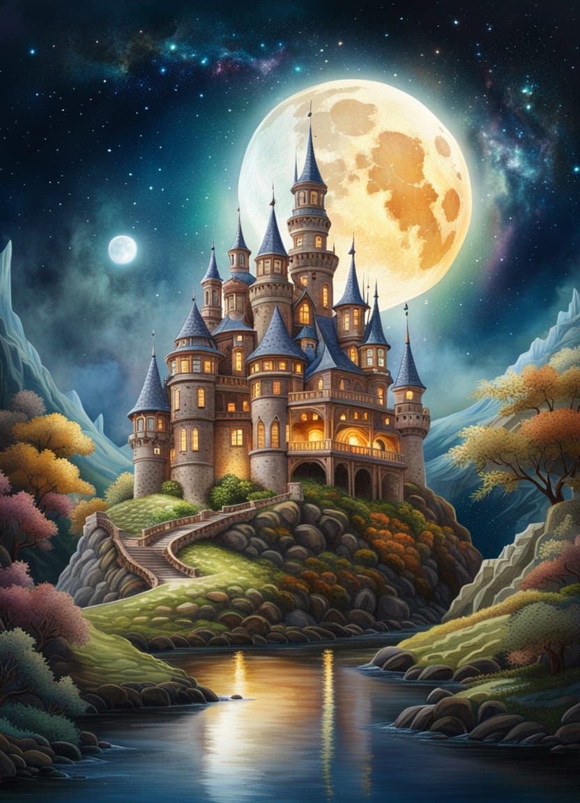 Suburban Castle in Outer Space Landscape