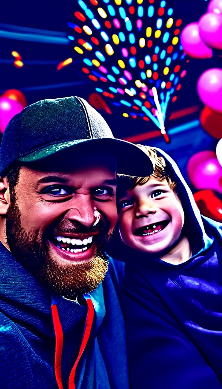 Father and Son Celebrate Epic Fortnite Victory in Colorful F...