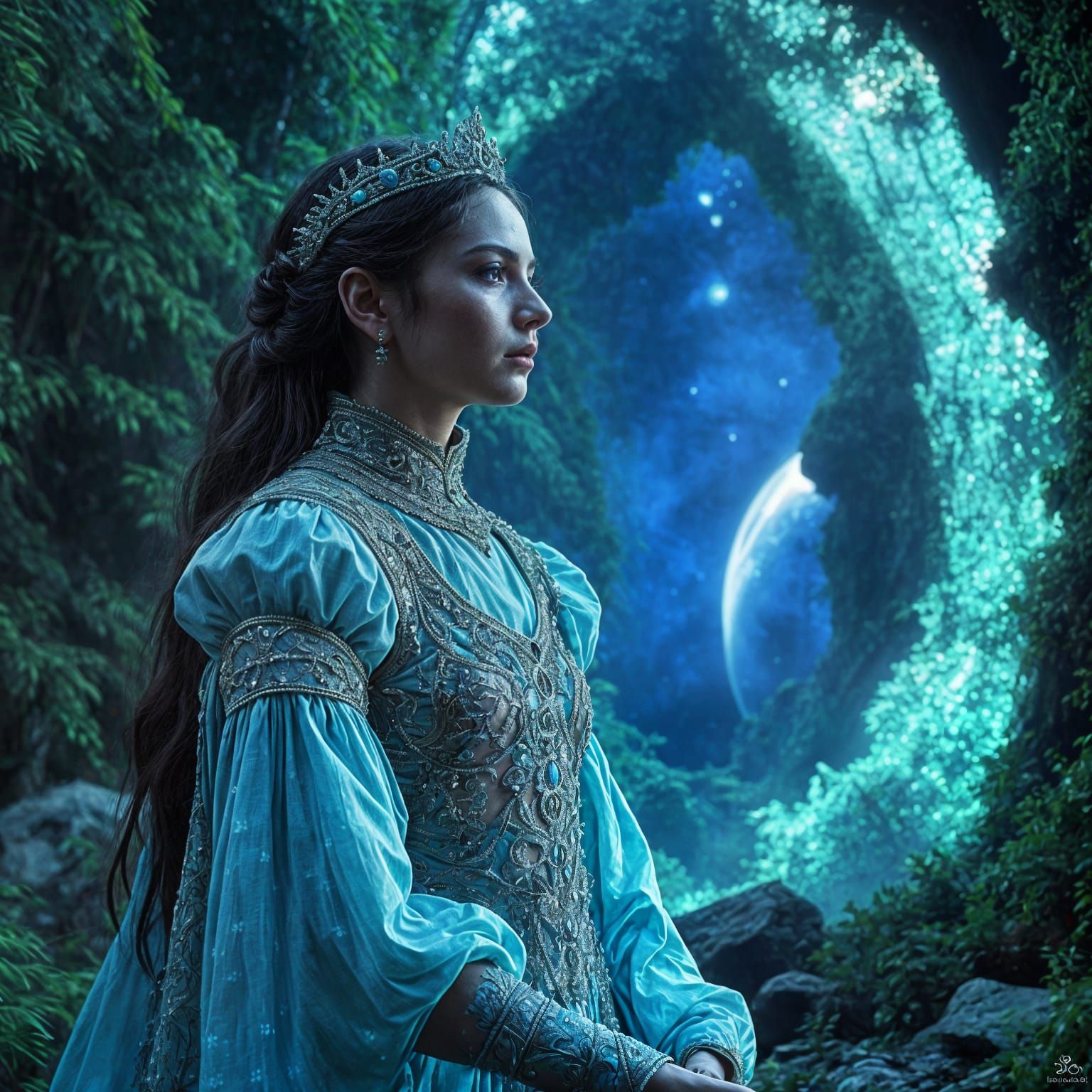 Siberian Princess Gazing into Magical Portal