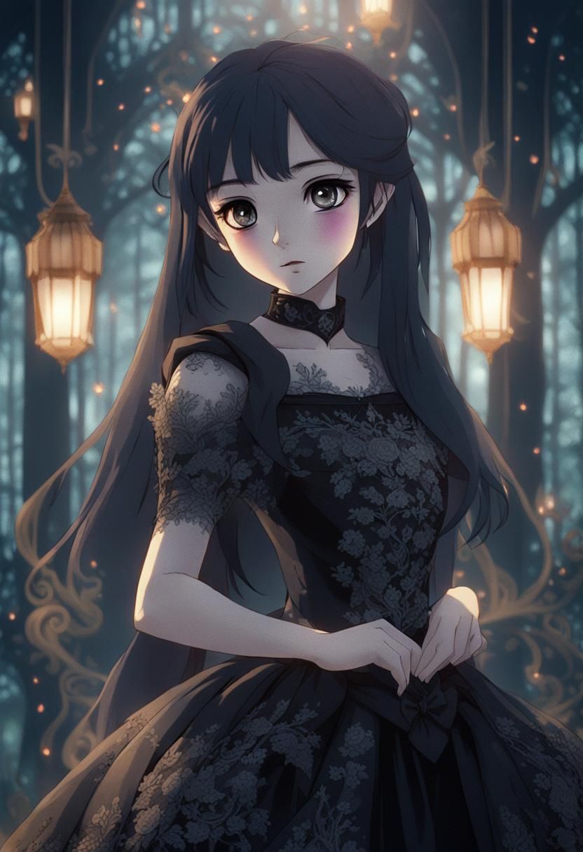 Gothic Anime Princess in Misty Forest