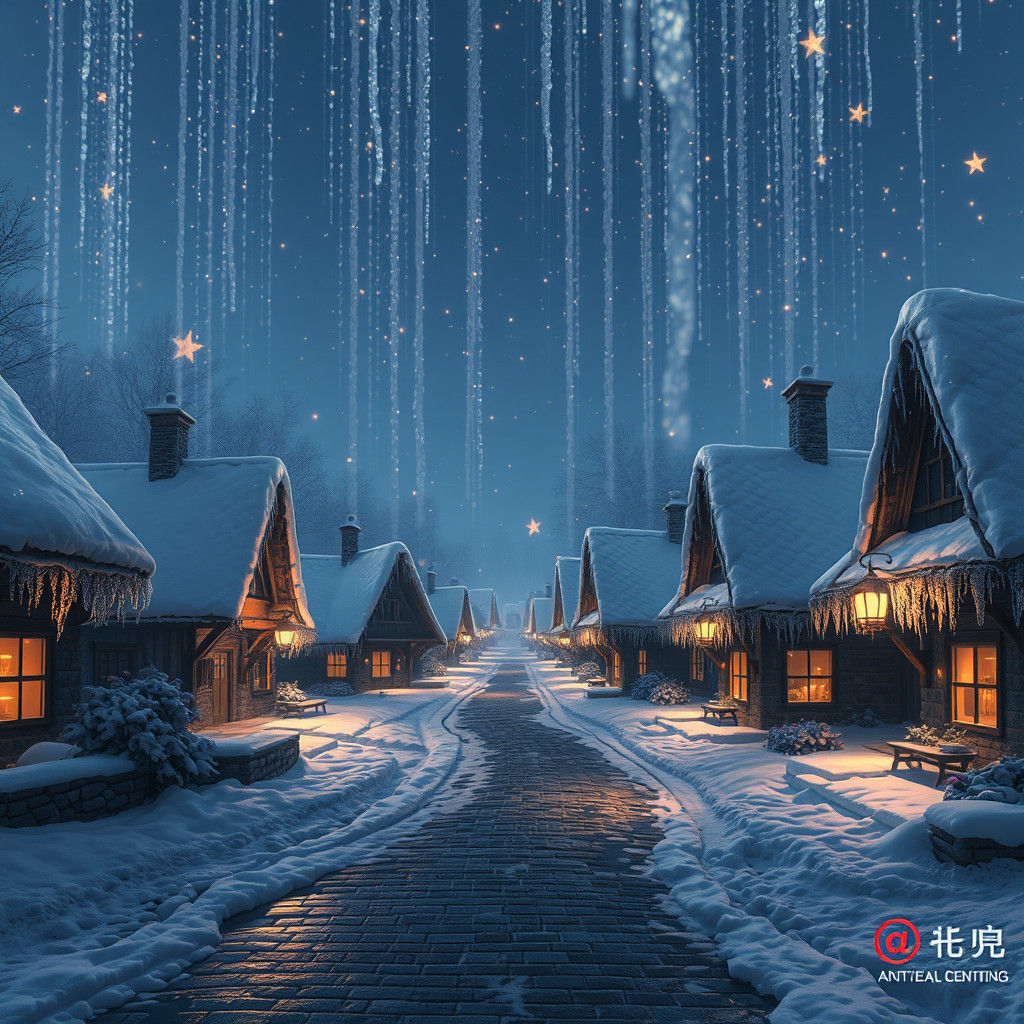 Snowy Village Bathed in Ethereal Starlight