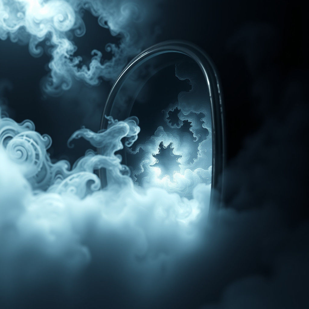 двойная экспозиция. зеркало-портал из которого выходит сереб...