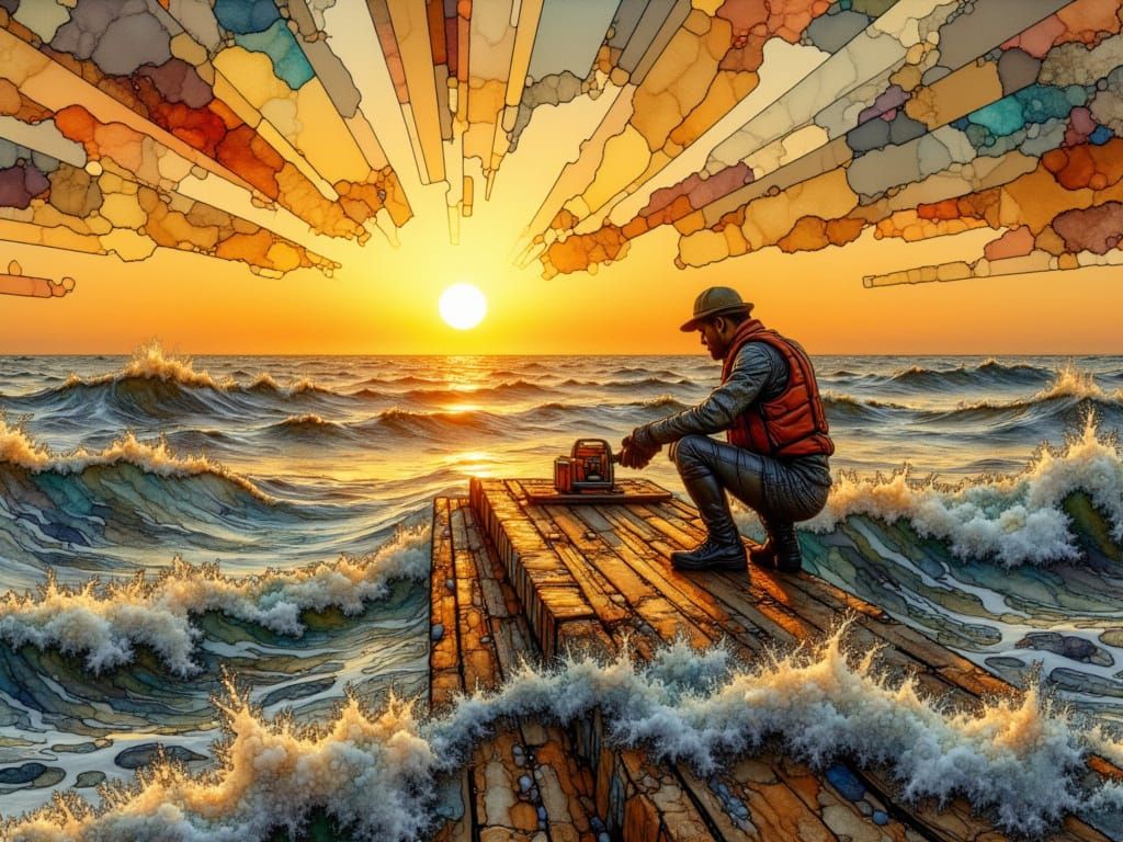 Seaside Carpenter at Sunset in Metallic Style