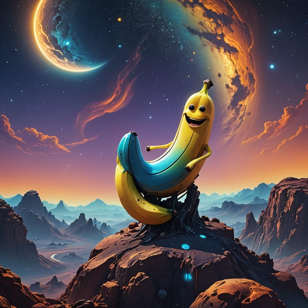 Happy Banana on Alien Planet: Sci-Fi Digital Art