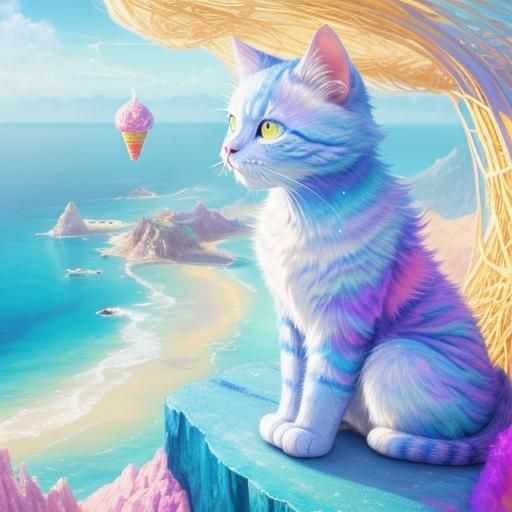 Ice Cream Cat Plays Online: Whimsical Fantasy Art