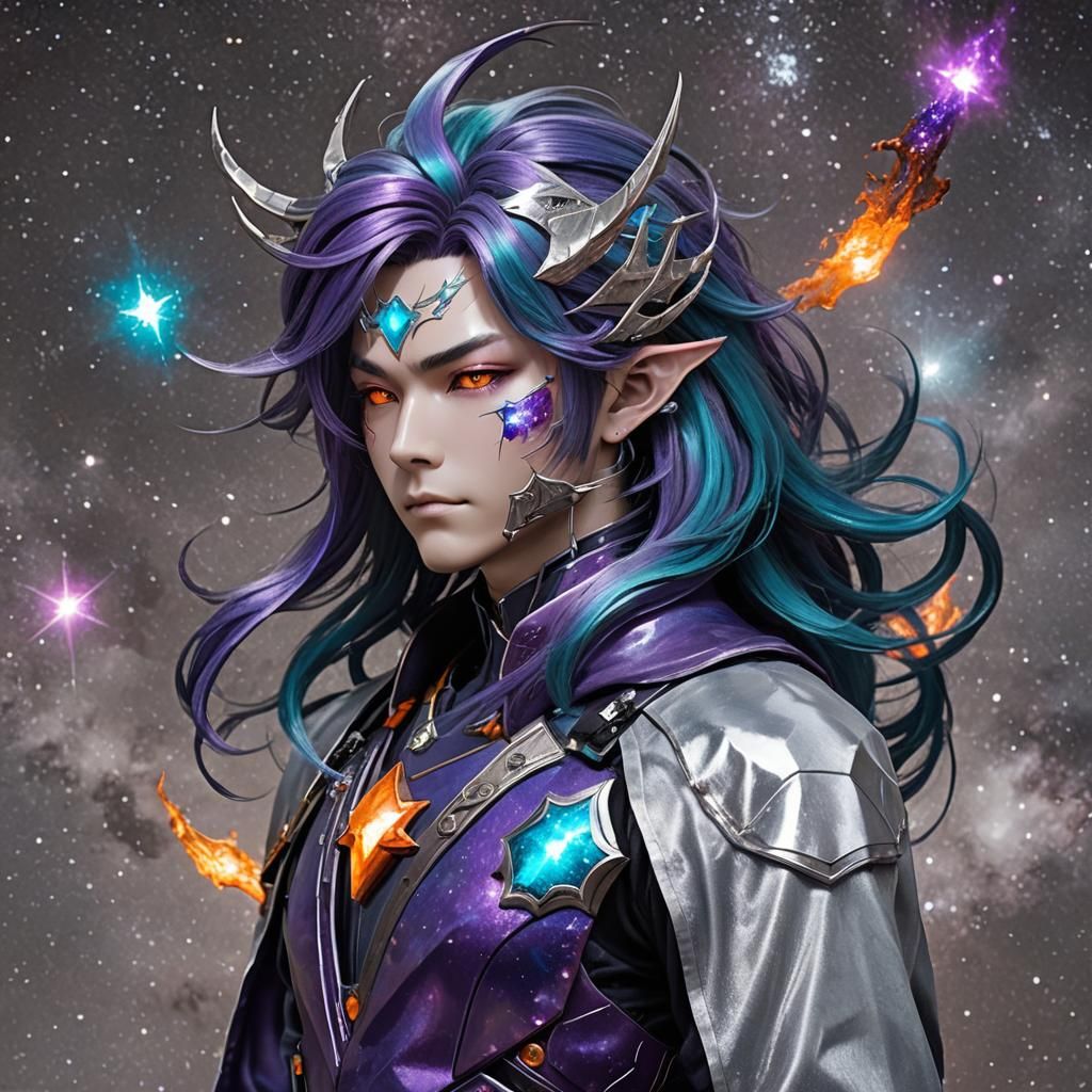 Celestial Warrior with Stardust Armor in 3D Anime Art