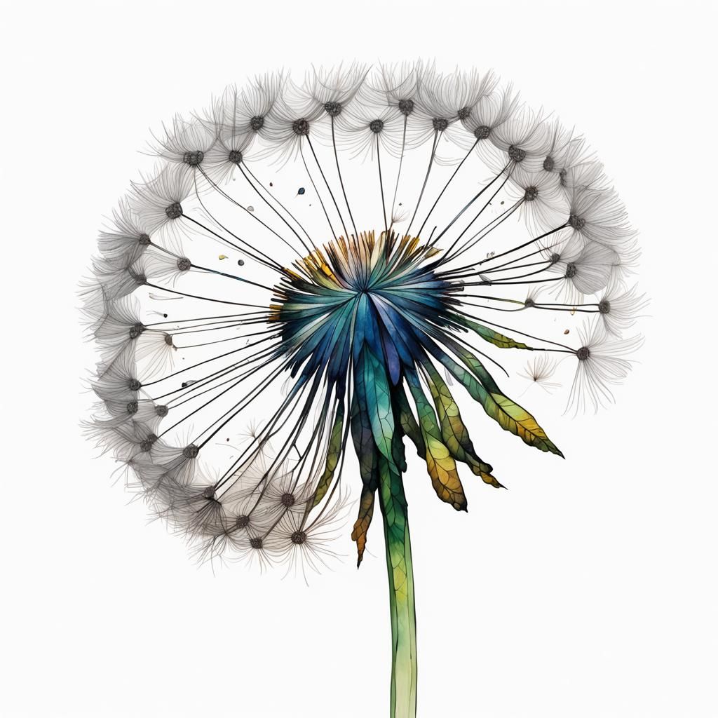 Dandelion Seed Head in Art Nouveau Style