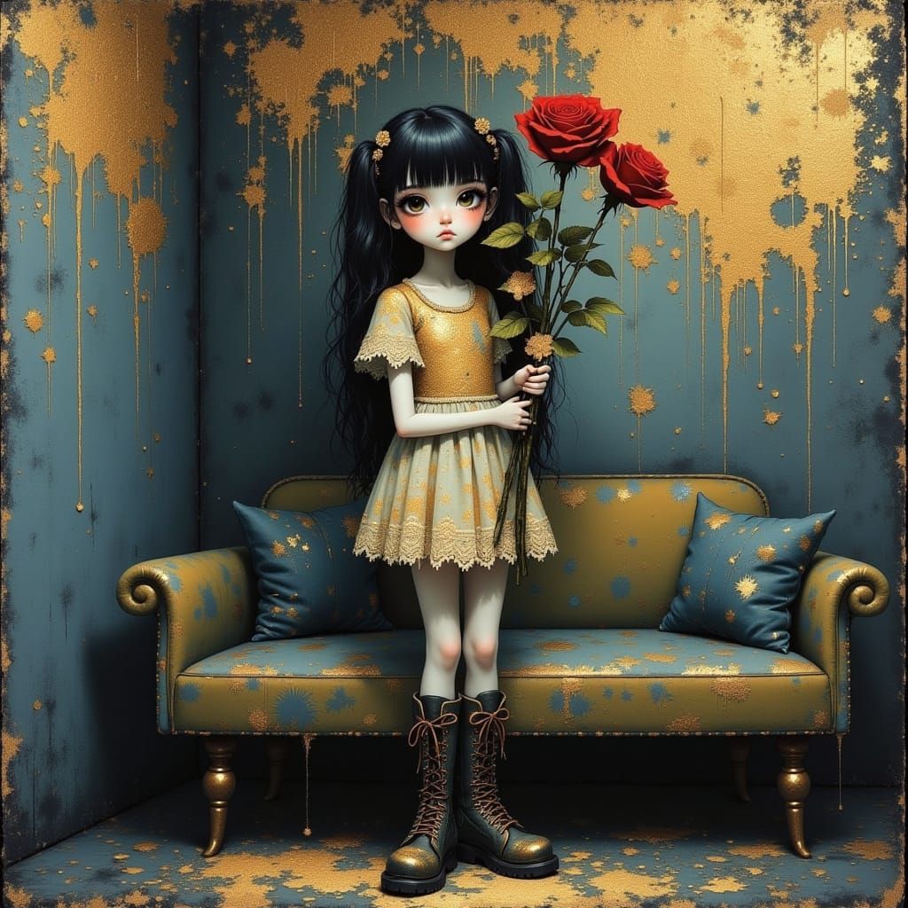 Wistful Teenage Girl in Golden Dreamscape