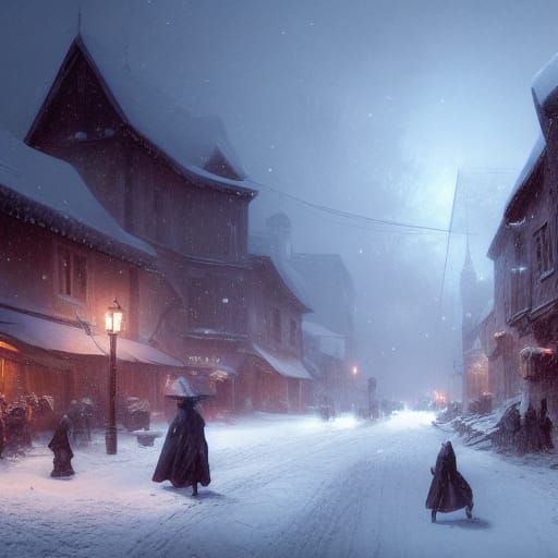 Snowy Village: Dark Fantasy Concept Art