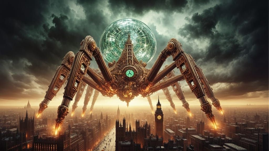 Colossal Steampunk War Machine Over Victorian London