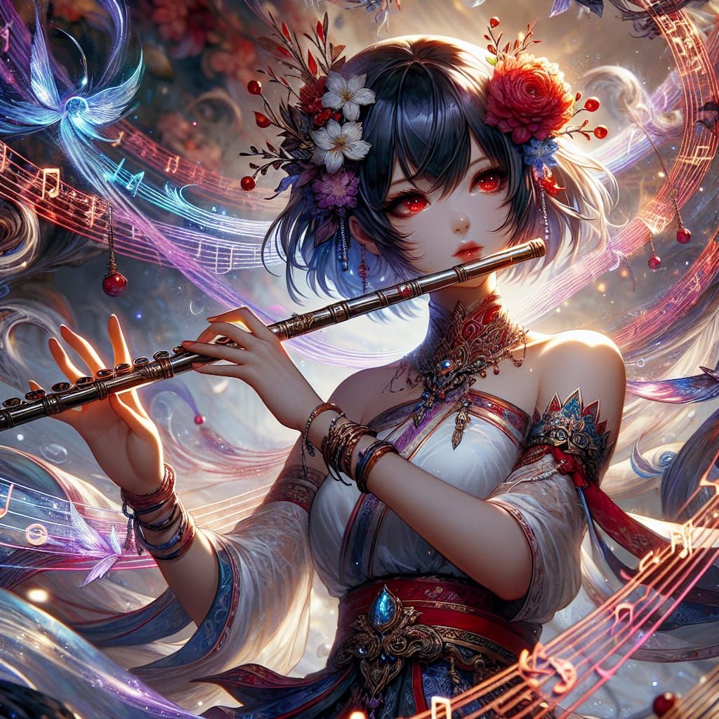 Anime Thai Woman Playing Magical Flute