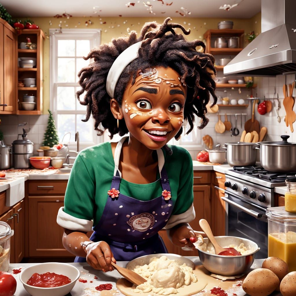 A Whimsical Kitchen Christmas Scene in Pixar-Style