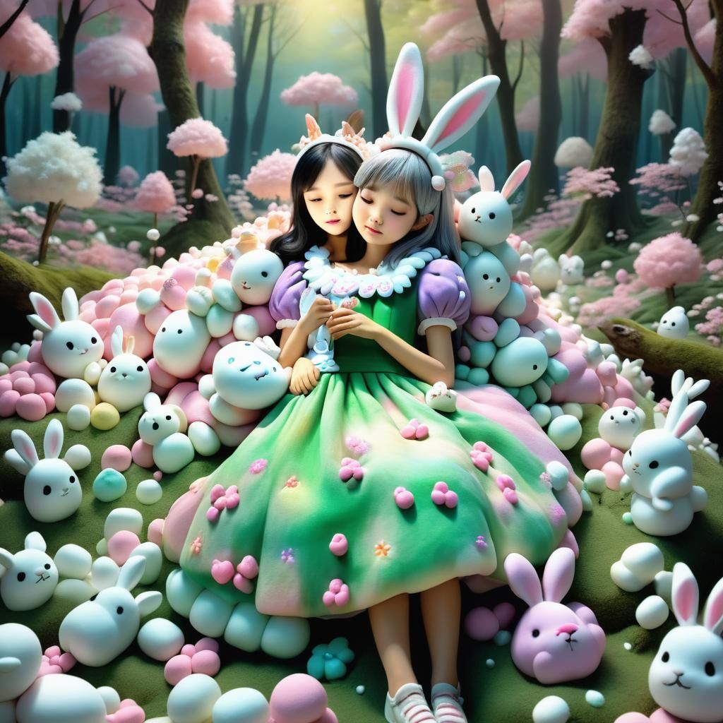 Marshmallow Princess with Rabbits in Dream Forest