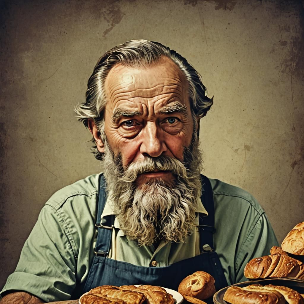 Pop Art Illustration: Old Man Baking Bread