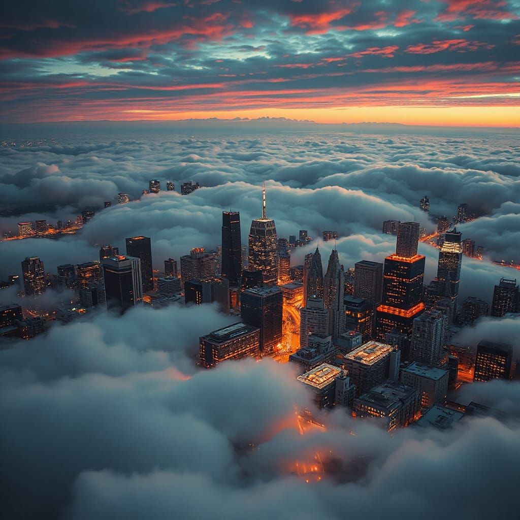 Magical Sci-Fi Cityscape Above Clouds in Cel-Shaded 3D Style