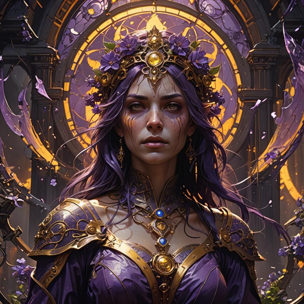 Dark Fantasy Emotional Art in Purple and Yellow