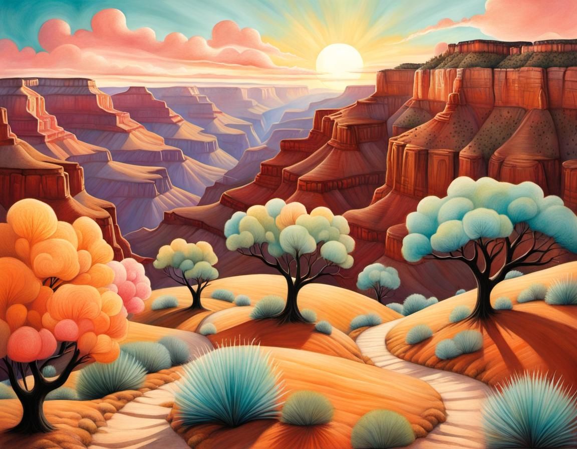Grand Canyon Sunrise in Pastel Gouache Style