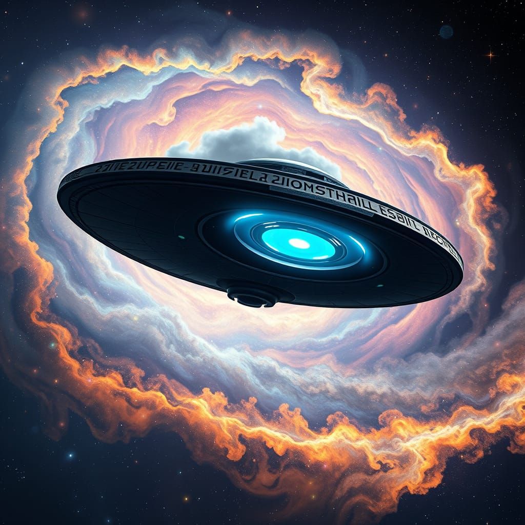 Ethereal UFO Soars Through Cosmic Star Galaxy